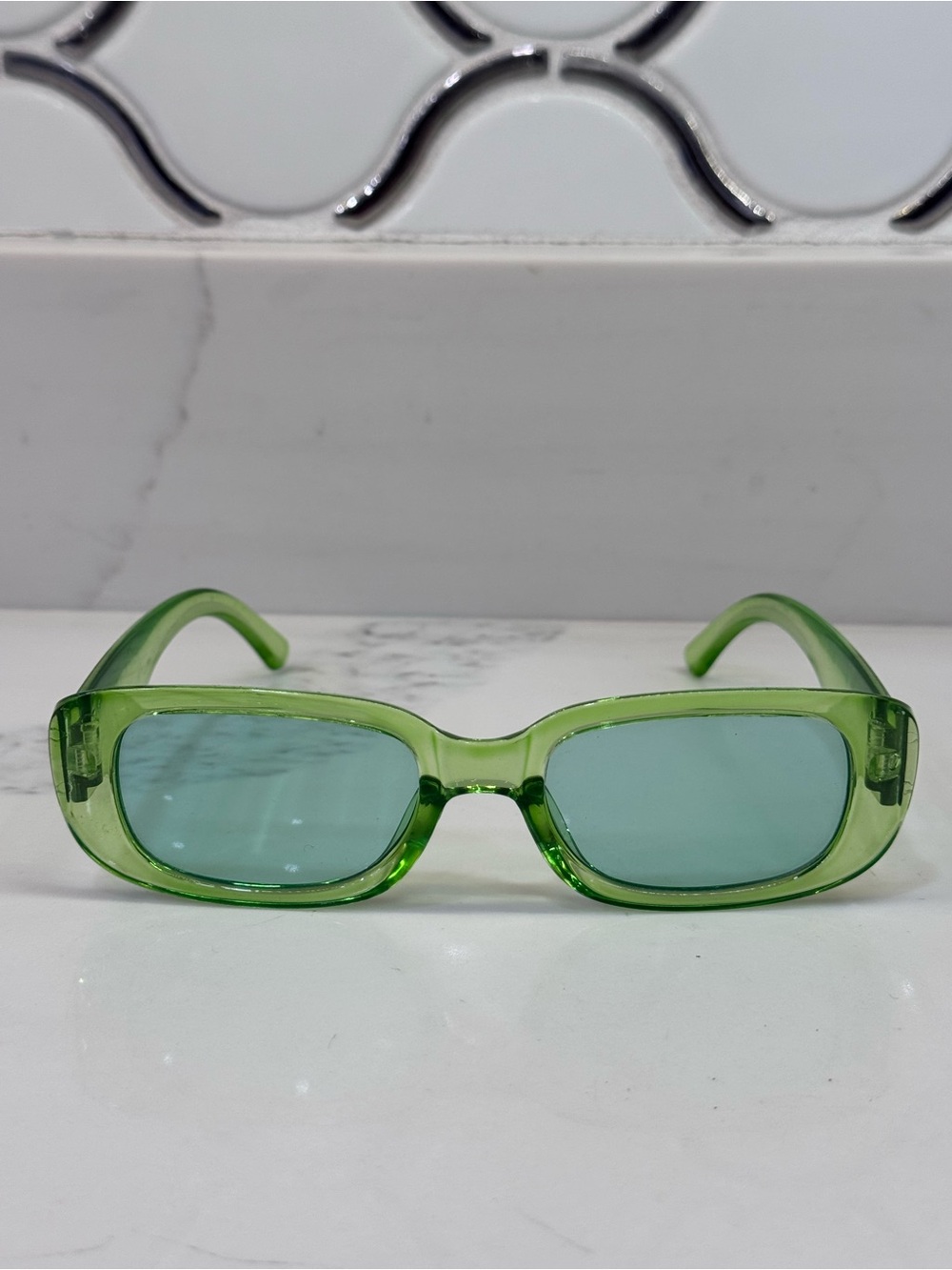 Green Rectangular Women's Sunglasses - Modern Transparent Frame- Unisex